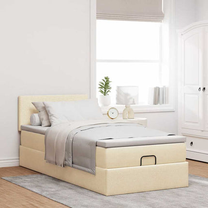 osmannisk sengeramme med madras 90x190 cm stof cremefarvet