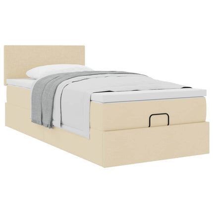 ottoman seng med madras 90x200 cm stof cremefarvet