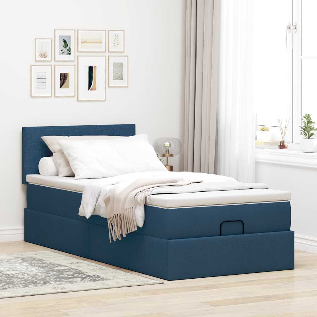 ottoman seng med madras 90x200 cm stof blå