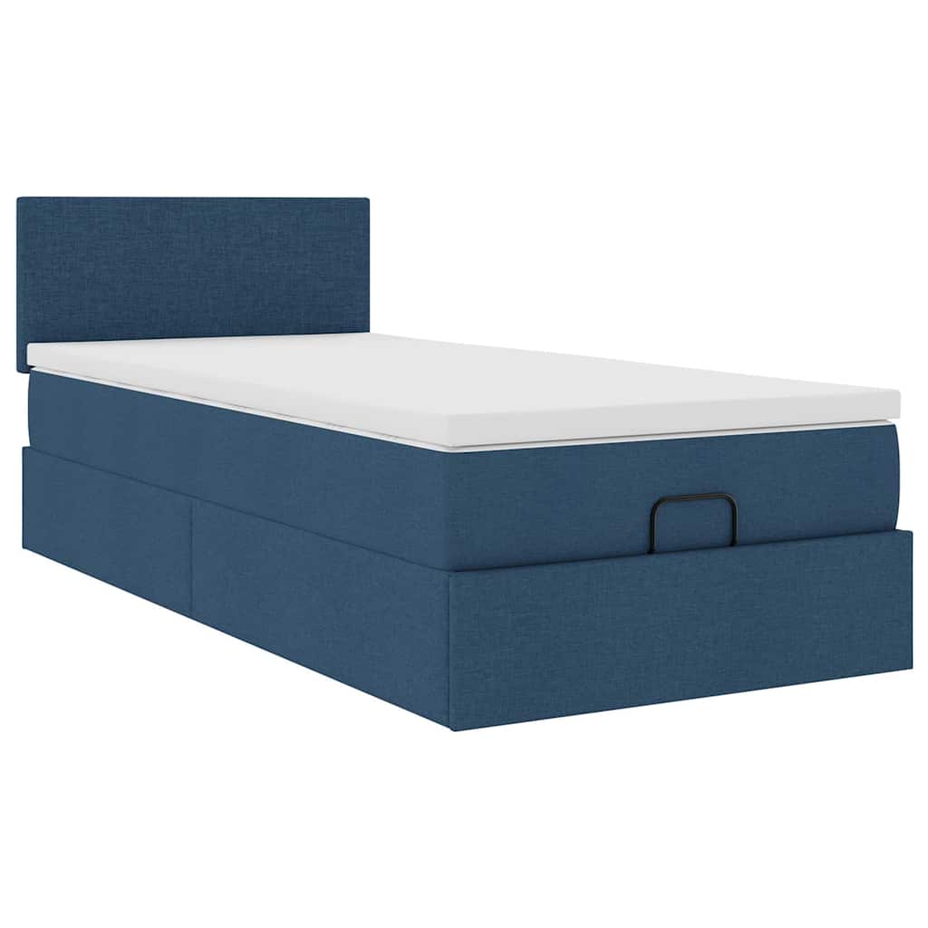 ottoman seng med madras 90x200 cm stof blå
