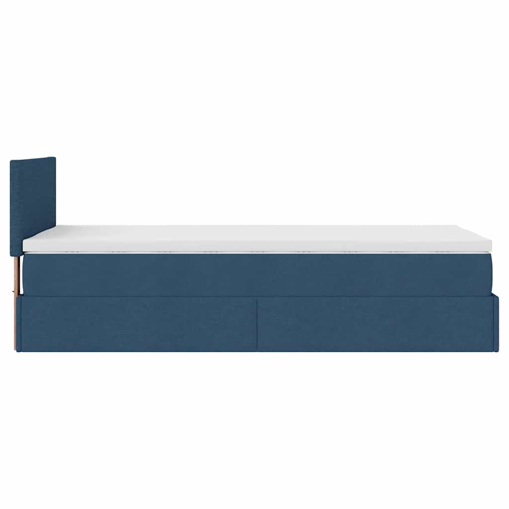ottoman seng med madras 90x200 cm stof blå