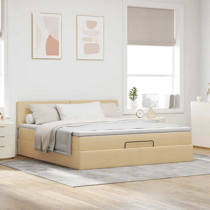 osmannisk sengeramme med madras 160x200 cm stof cremefarvet