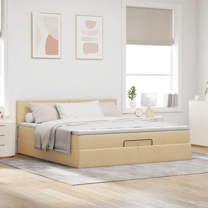 osmannisk sengeramme med madras 200x200 cm stof cremefarvet