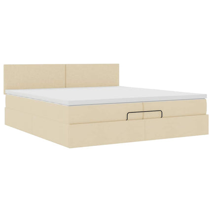 osmannisk sengeramme med madras 200x200 cm stof cremefarvet