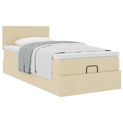 ottoman seng med madras 90x200 cm stof cremefarvet