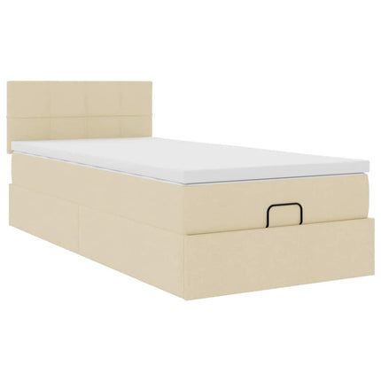 ottoman seng med madras 90x200 cm stof cremefarvet