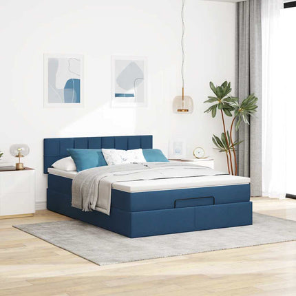 osmannisk sengeramme med madras 140x200 cm stof blå