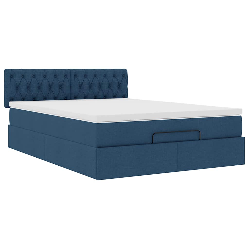 ottoman seng med madras 140x190 cm stof blå
