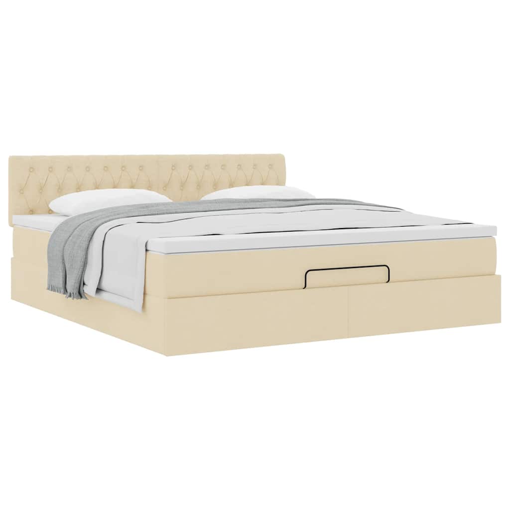 osmannisk sengeramme med madras 160x200 cm stof cremefarvet