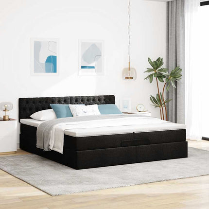 osmannisk sengeramme med madras 200x200 cm stof sort