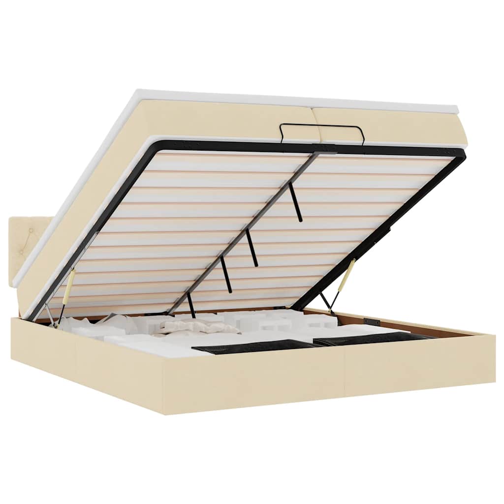 osmannisk sengeramme med madras 200x200 cm stof cremefarvet