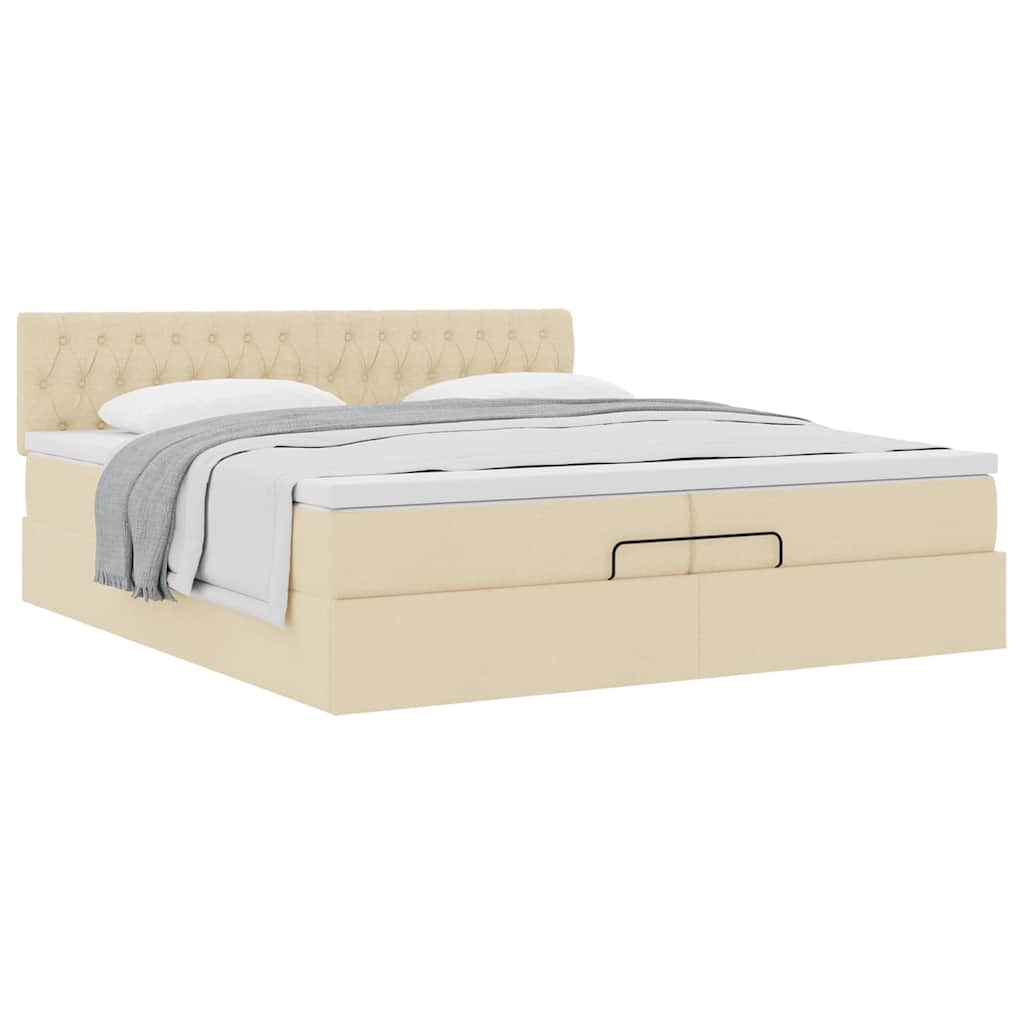 osmannisk sengeramme med madras 200x200 cm stof cremefarvet