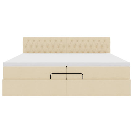 osmannisk sengeramme med madras 200x200 cm stof cremefarvet