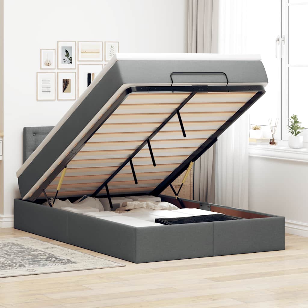 ottoman seng med madras 120x190 cm stof mørkegrå