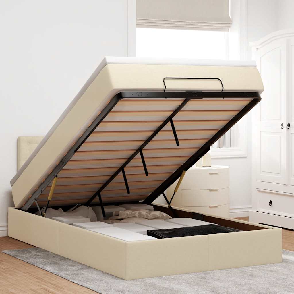 osmannisk sengeramme med madras 120x190 cm stof cremefarvet