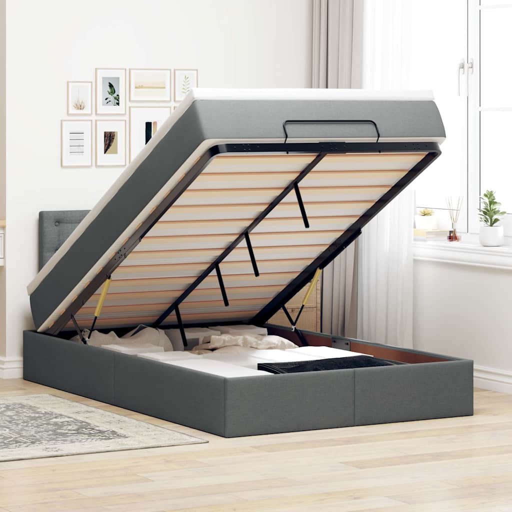 ottoman seng med madras mørkegrå 120x200 cm stof