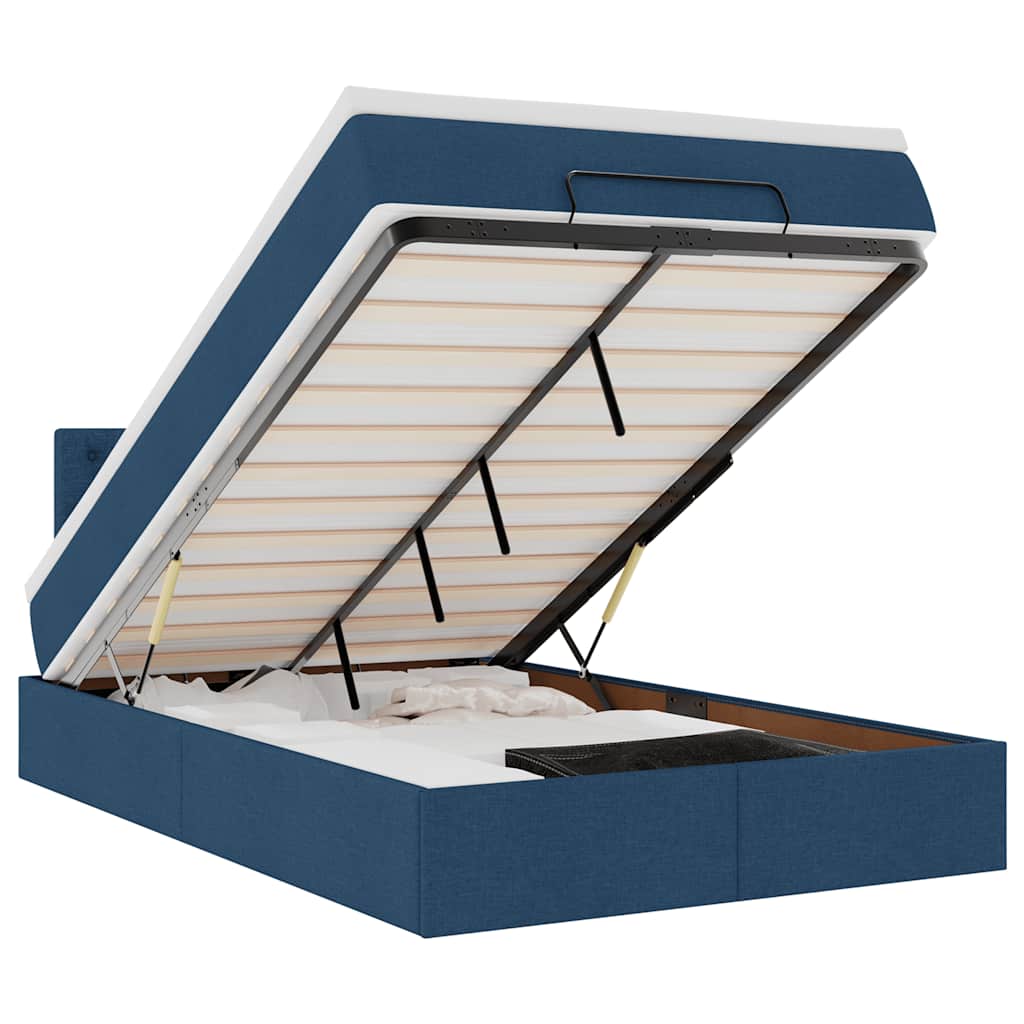 ottoman seng med madras 120x200 cm stof blå
