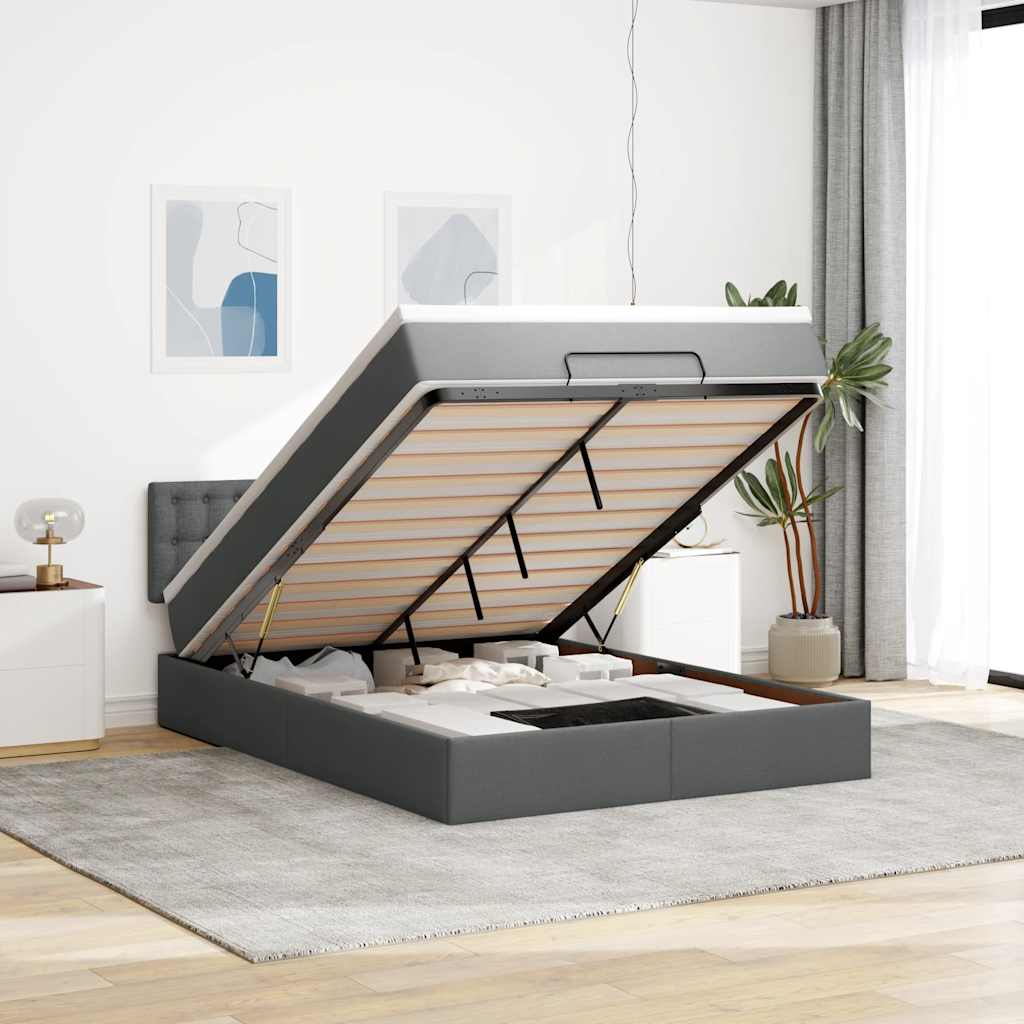 ottoman seng med madras 140x190 cm stof mørkegrå