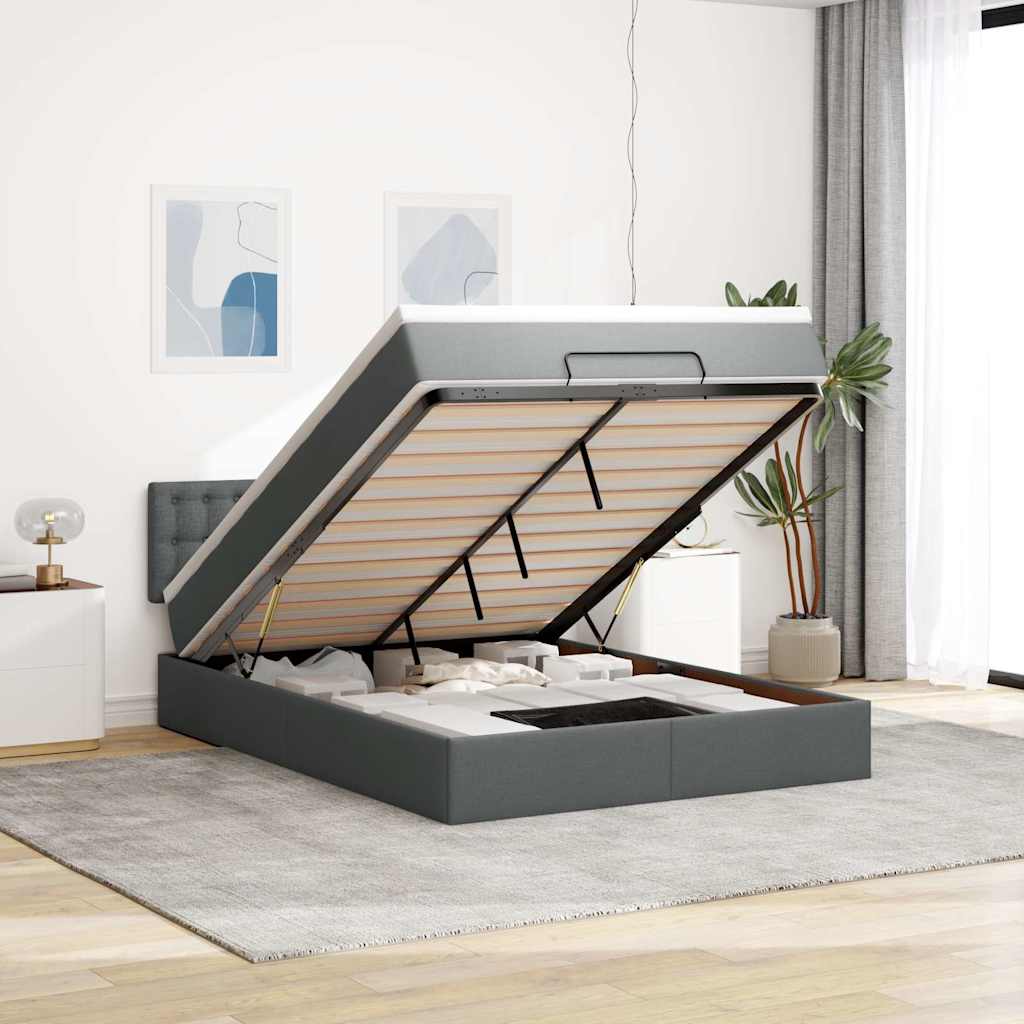 ottoman seng med madras 140x200 cm stof mørkegrå