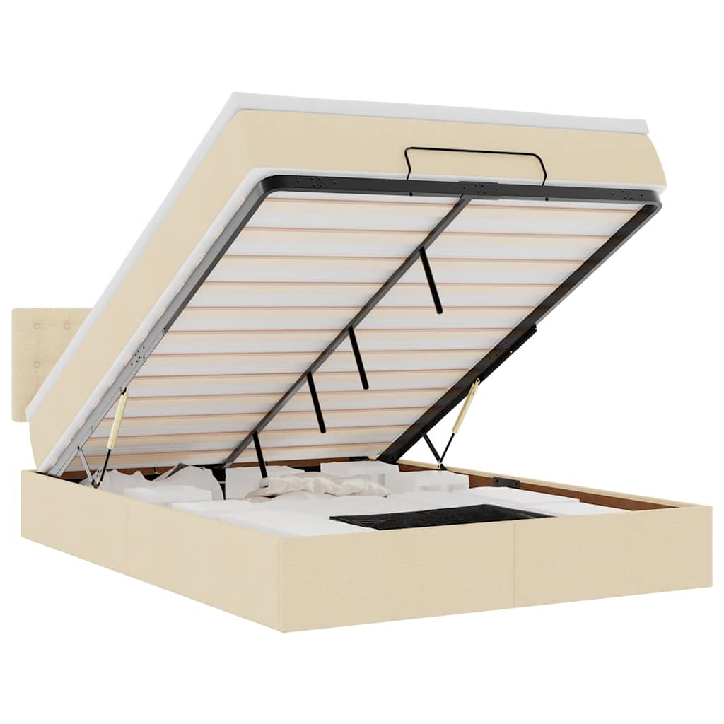 ottoman seng med madras 140x200 cm stof cremefarvet