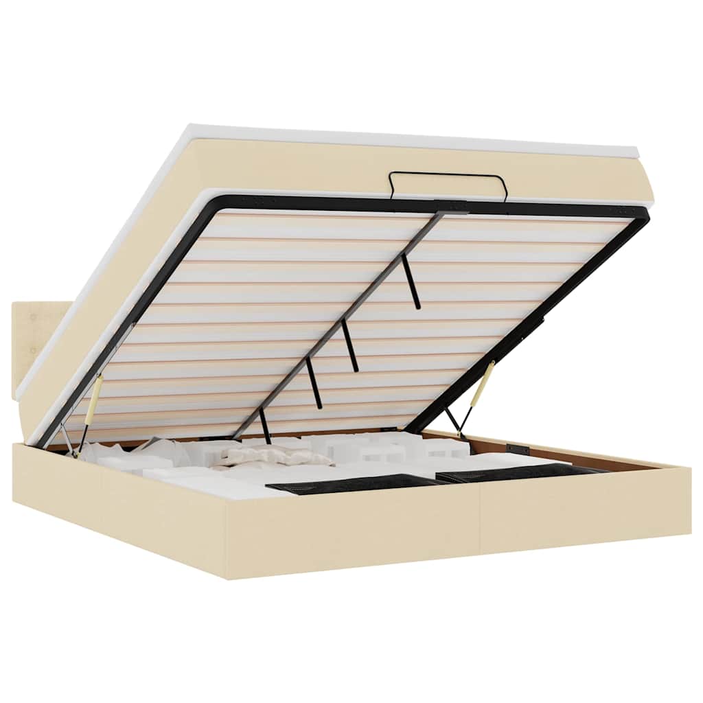 osmannisk sengeramme med madras 160x200 cm stof cremefarvet