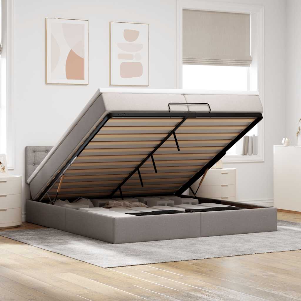 osmannisk sengeramme med madras 200x200 cm stof gråbrun