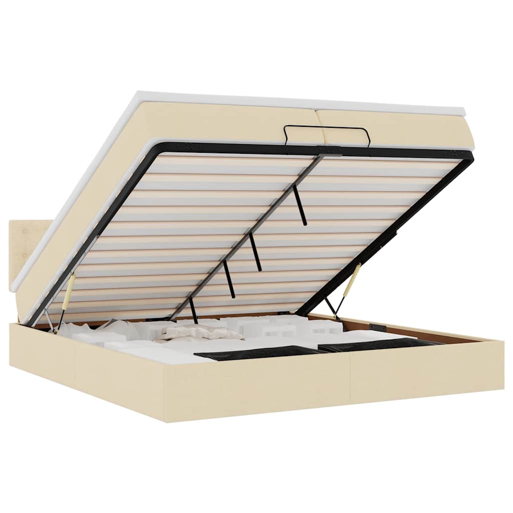 osmannisk sengeramme med madras 200x200 cm stof cremefarvet