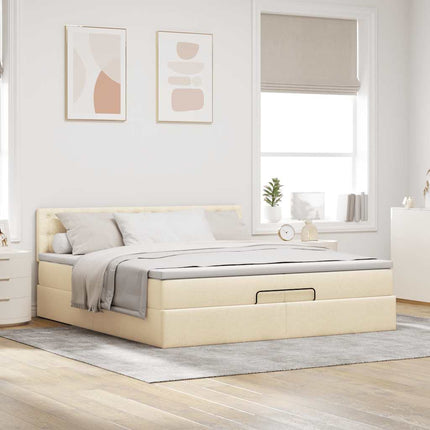 osmannisk sengeramme med madras 200x200 cm stof cremefarvet