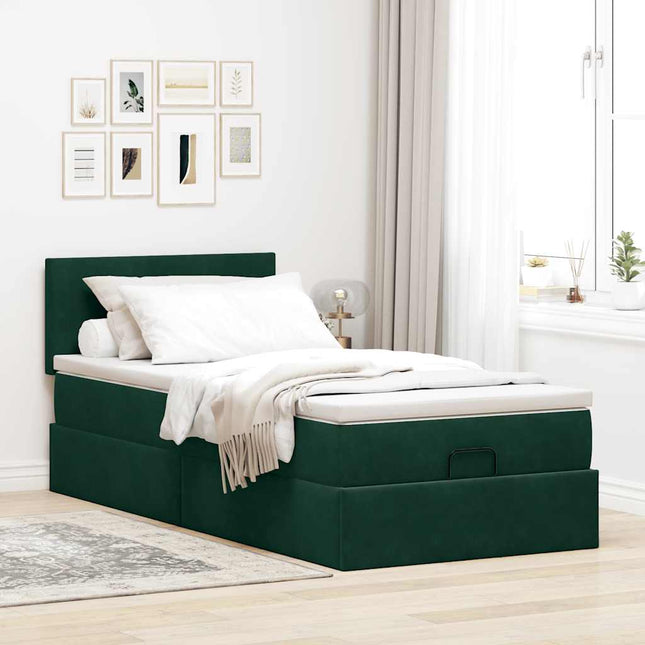 osmannisk sengeramme med madras 90x190 cm fløjl mørkegrøn