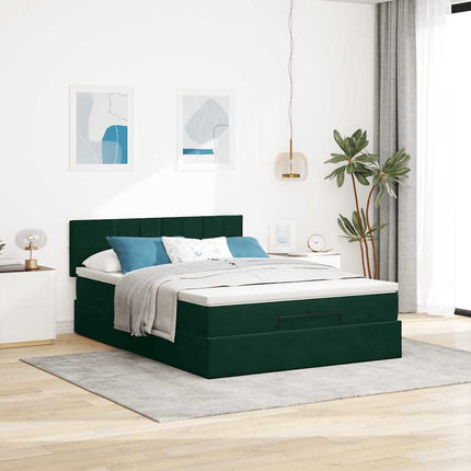 osmannisk sengeramme med madras 140x190 cm fløjl mørkegrøn