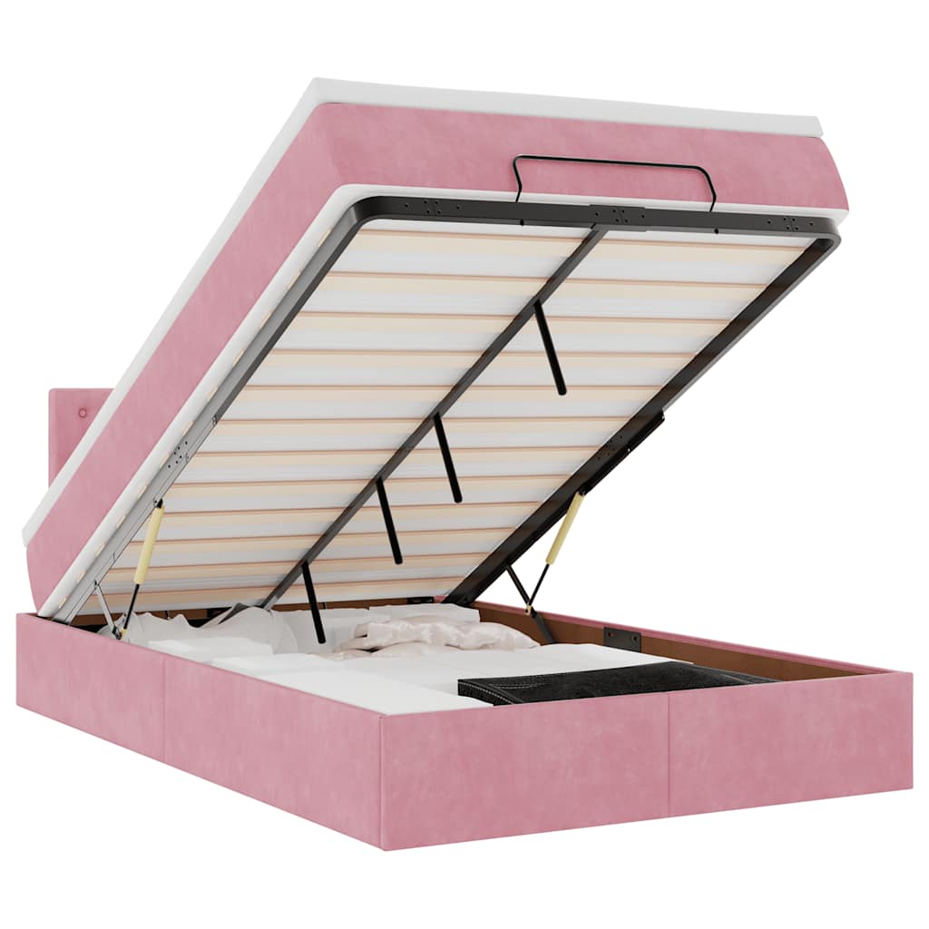 osmannisk seng med madras 120x190 cm fløjl lyserød