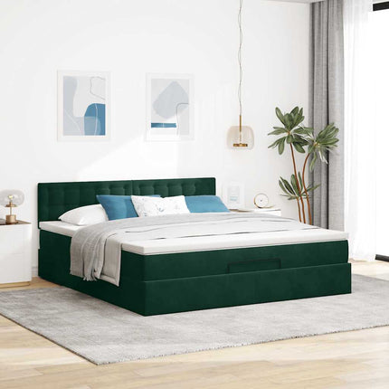 osmannisk sengeramme med madras 160x200 cm fløjl mørkegrøn