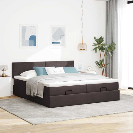 osmannisk sengeramme med madrasser 200x200 cm stof mørkebrun