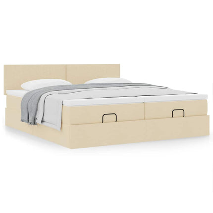 osmannisk sengeramme med madrasser 200x200 cm stof cremefarvet