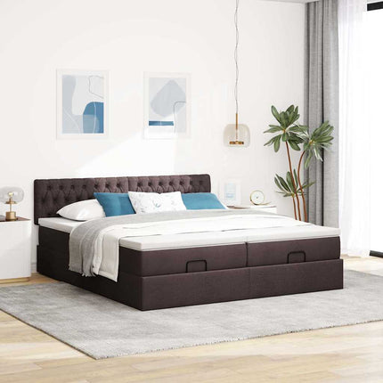 osmannisk sengeramme med madrasser 200x200 cm stof mørkebrun