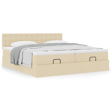osmannisk sengeramme med madrasser 200x200 cm stof cremefarvet