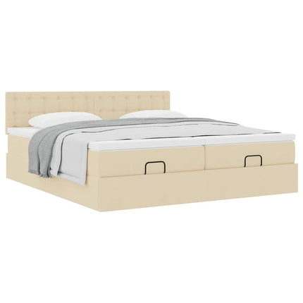 osmannisk sengeramme med madrasser 200x200 cm stof cremefarvet
