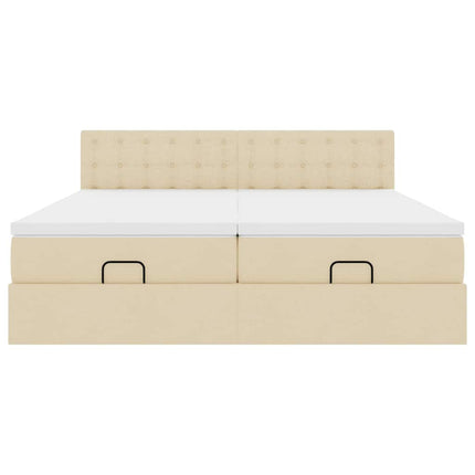 osmannisk sengeramme med madrasser 200x200 cm stof cremefarvet