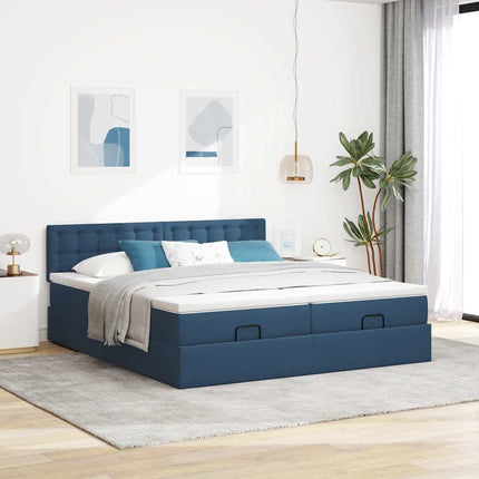 osmannisk sengeramme med madrasser 200x200 cm stof blå
