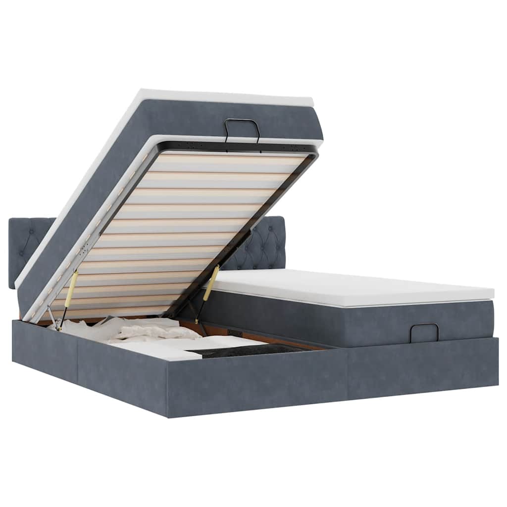 osmannisk sengeramme med madrasser 160x200 cm fløjl mørkegrå