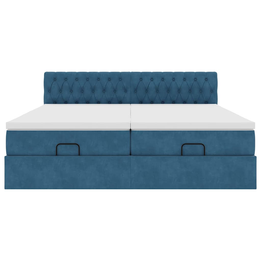 osmannisk sengeramme med madrasser 200x200 cm fløjl mørkeblå