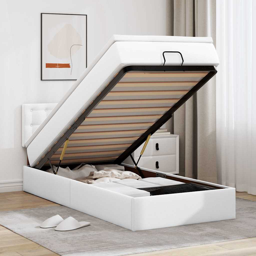 osmannisk sengeramme med madras 100x200 cm kunstlæder hvid