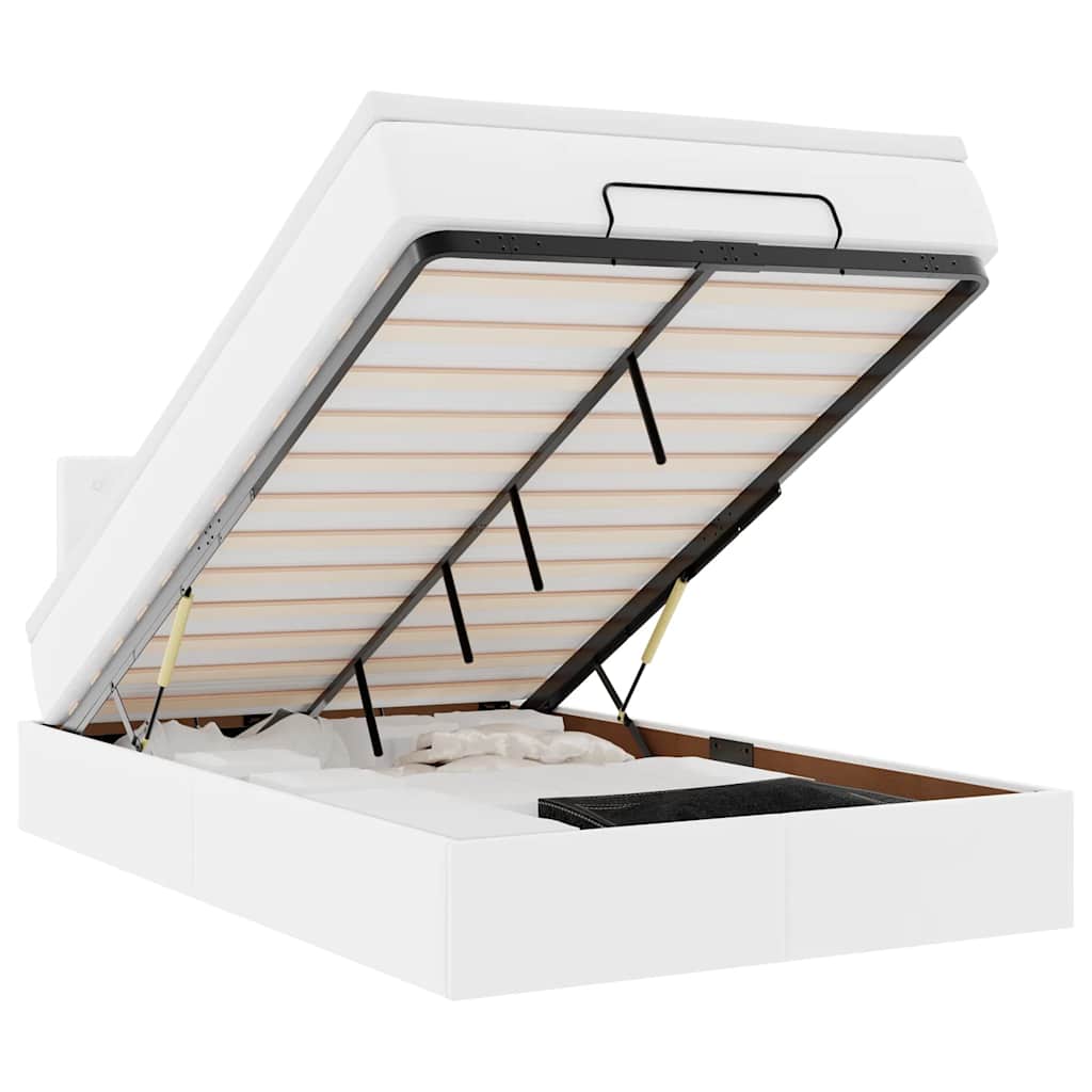 osmannisk seng med madrasser & LEDs 120x190 cm kunstlæder hvid