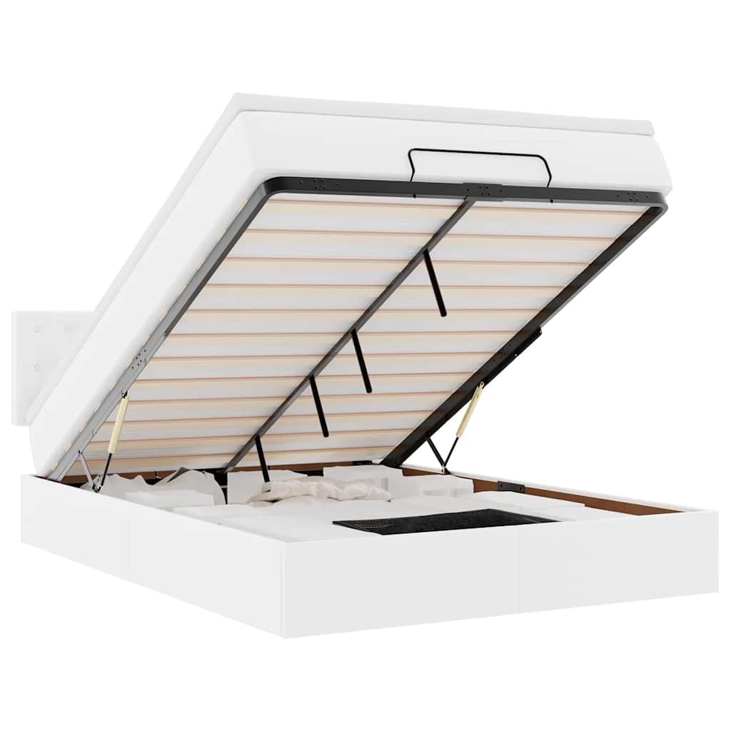 osmannisk seng med madrasser & LEDs 140x190 cm kunstlæder hvid