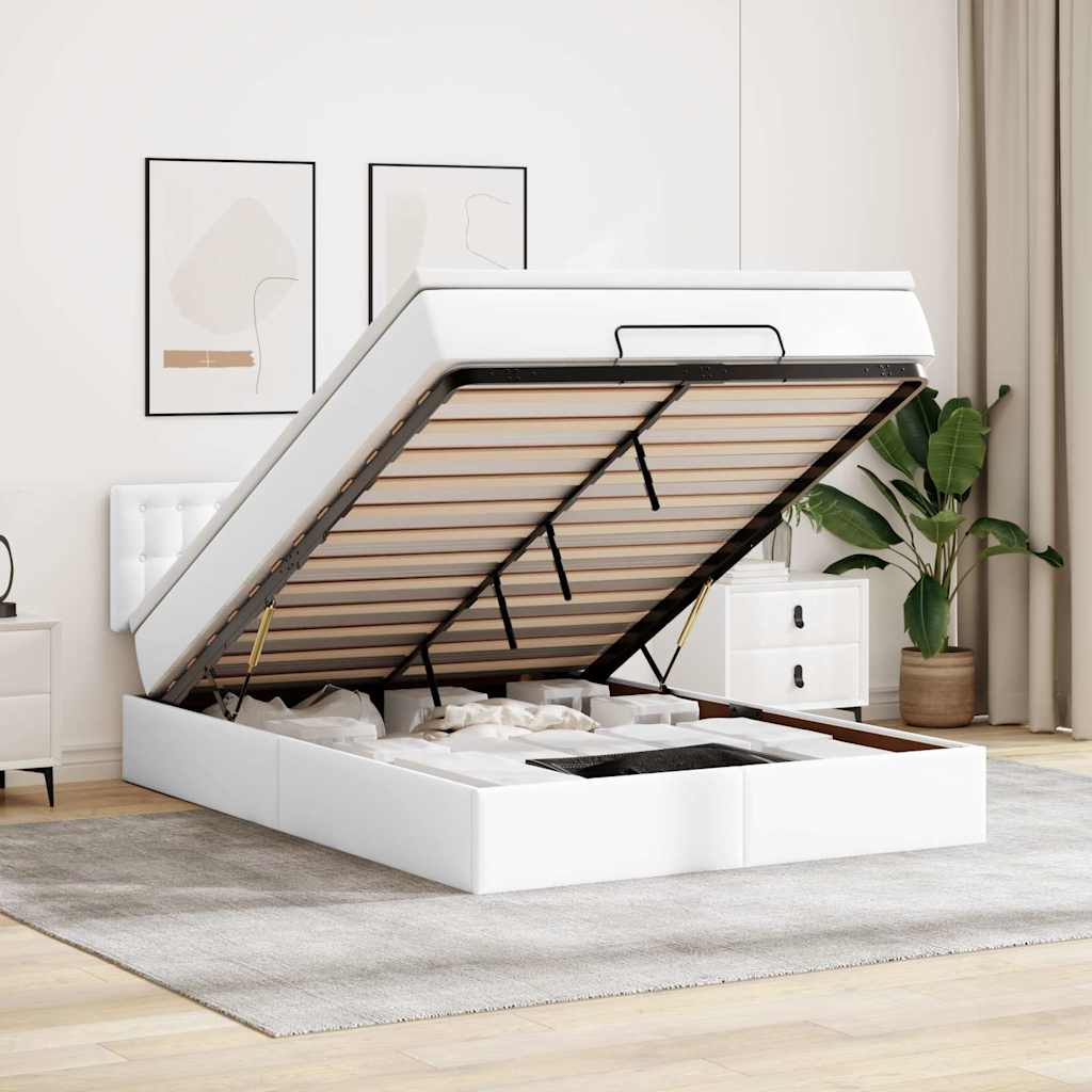 osmannisk seng med madrasser & LEDs 140x190 cm kunstlæder hvid