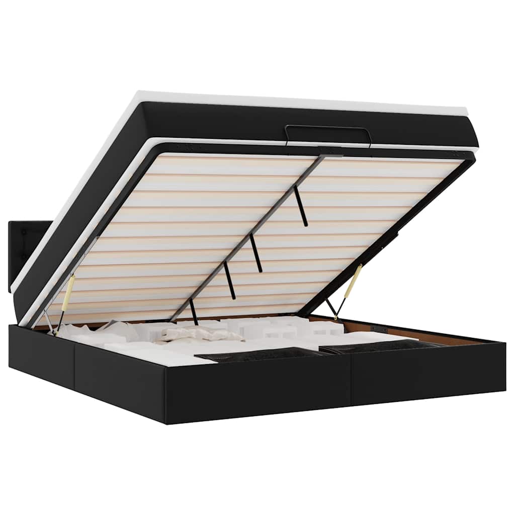 osmannisk seng med madrasser & LEDs 160x200 cm kunstlæder sort