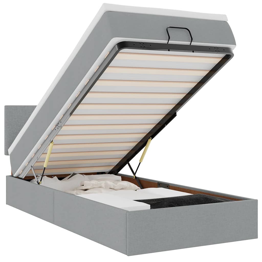 ottoman seng med madras & LEDs 80x200 cm stof lysegrå
