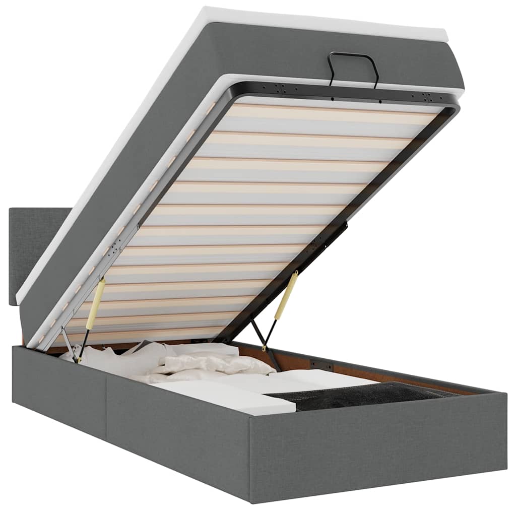 ottoman seng med madras & LEDs 80x200 cm stof mørkegrå
