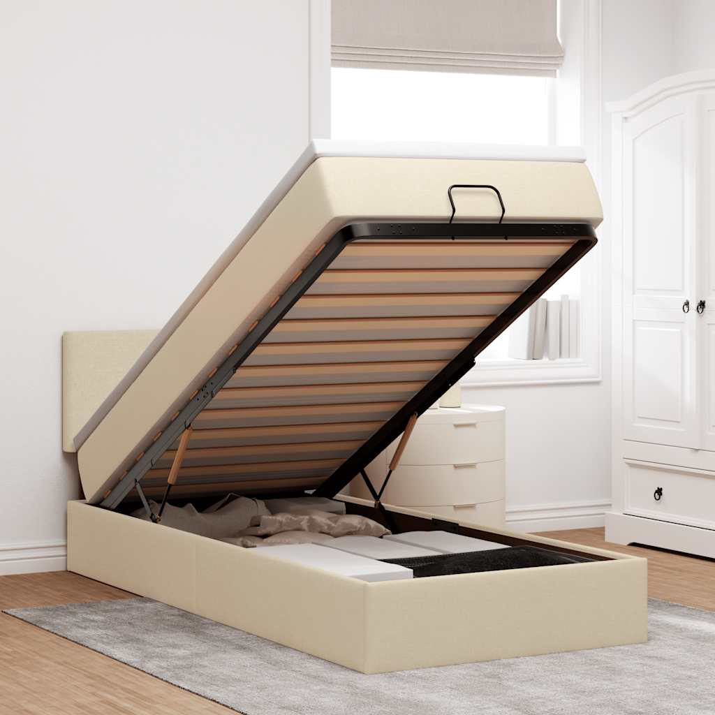 osmannisk sengeramme med madras 80x200 cm stof cremefarvet