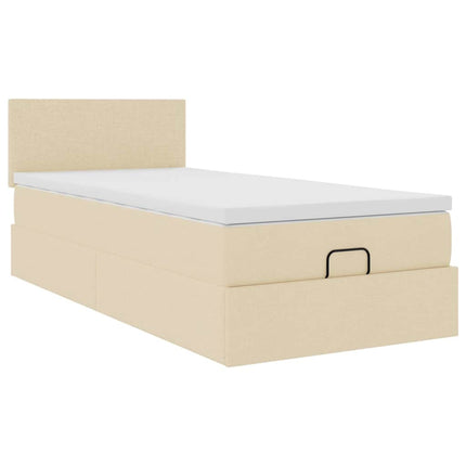 osmannisk sengeramme med madras 90x190 cm stof cremefarvet